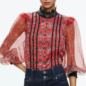 Alice + Olivia Bettina Blouson Sleeve Top